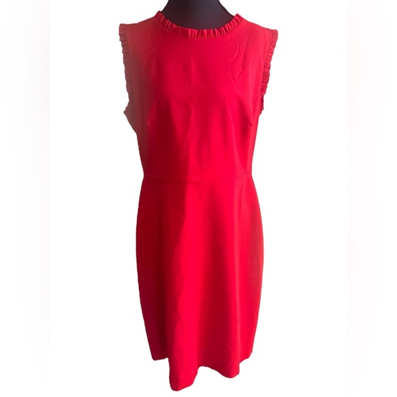 J. Crew Vibrant Red Ruffle Hem Sleeve Midi Dress 96% Lightweight Wool Size 12 - Picture 1 of 7